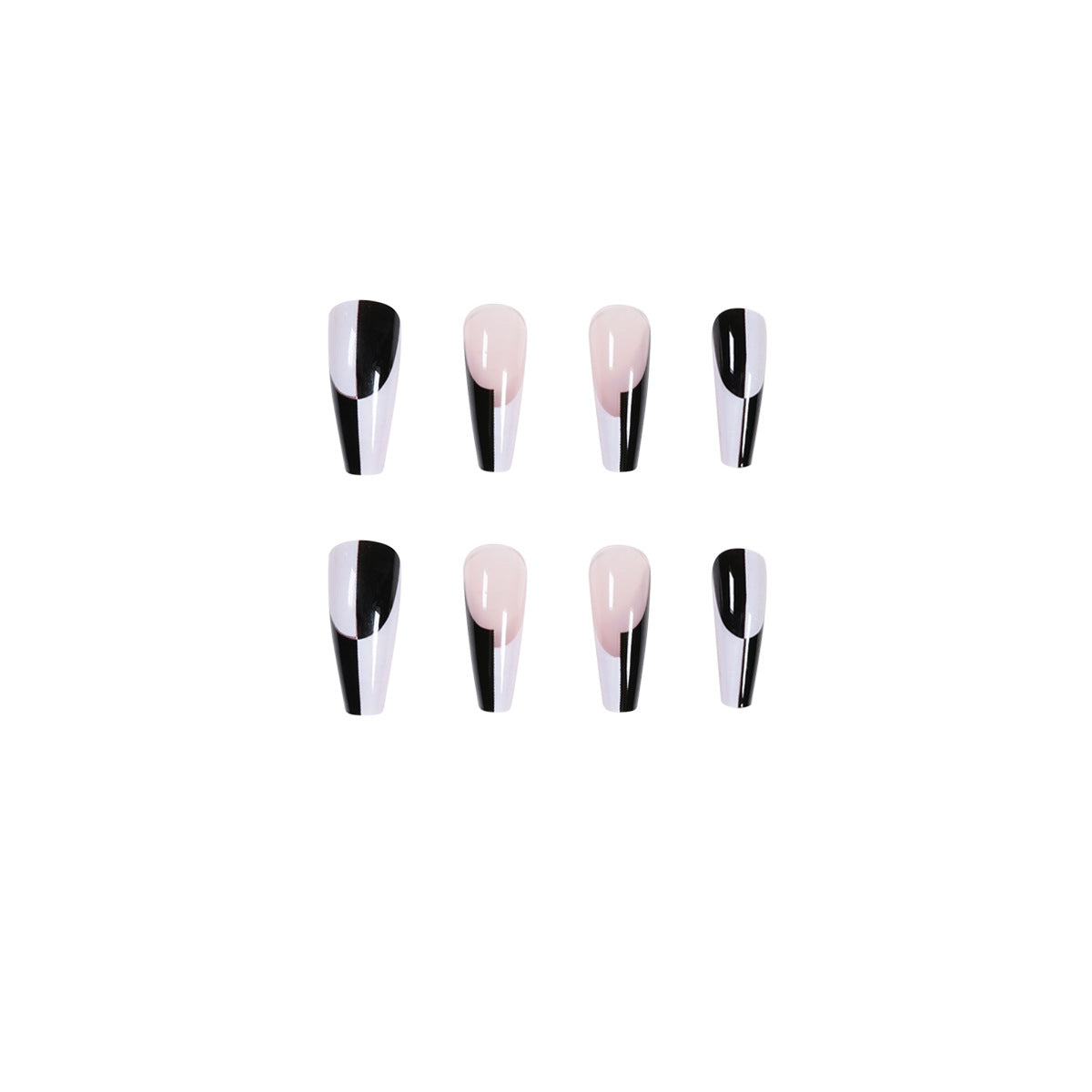 Simple Black And White Color Matching Long Nails Removable Nail Tip - Shuntia Symonette