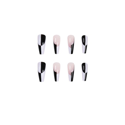 Simple Black And White Color Matching Long Nails Removable Nail Tip - Shuntia Symonette