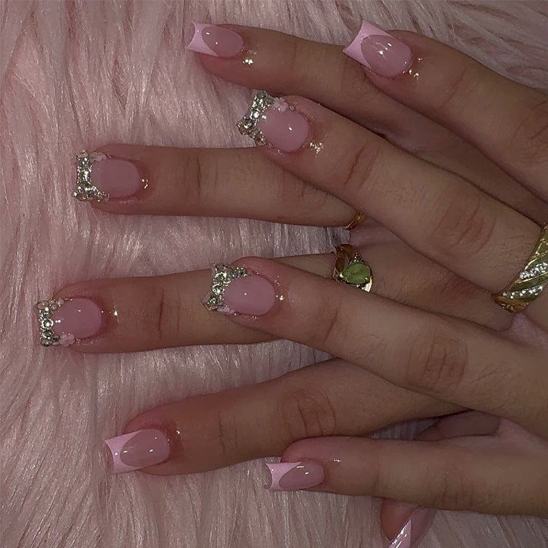 French Polka-Dot Rhinestone Artificial Nails 24-piece Set Of Finished Nail Tips For A Chic Elegant Look - Shuntia Symonette