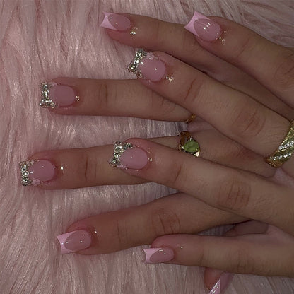 French Polka-Dot Rhinestone Artificial Nails 24-piece Set Of Finished Nail Tips For A Chic Elegant Look - Shuntia Symonette