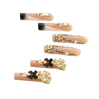 Rectangular Black French-style Three-dimensional Butterfly Detachable Nails - Shuntia Symonette