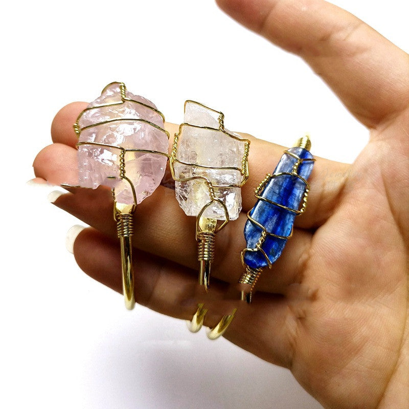 Explosive Natural Crystal Rough Stone Gold Winding Unshaped Bracelet Jewelry Crystal Bracelet - Shuntia Symonette
