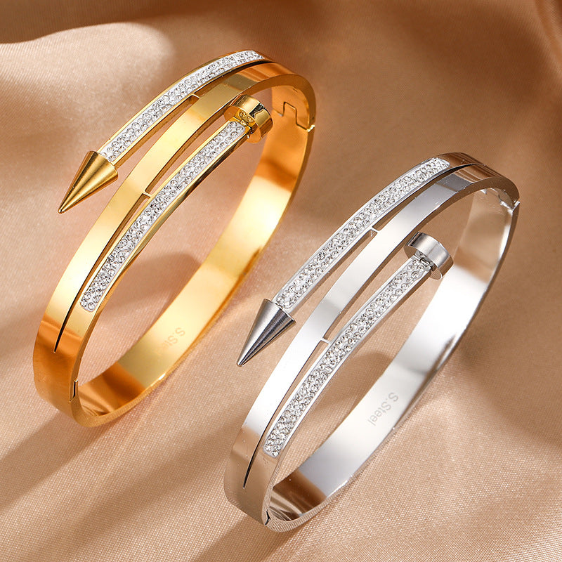 Stainless Steel Nail Rhinestone Bracelet - Shuntia Symonette