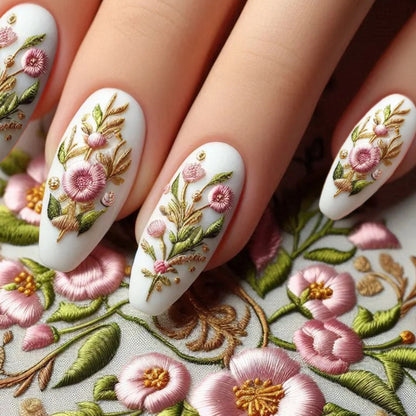 WM-146 Pastel Embroidery Nails Short T National Style Flowers Expensive Temperament - Shuntia Symonette