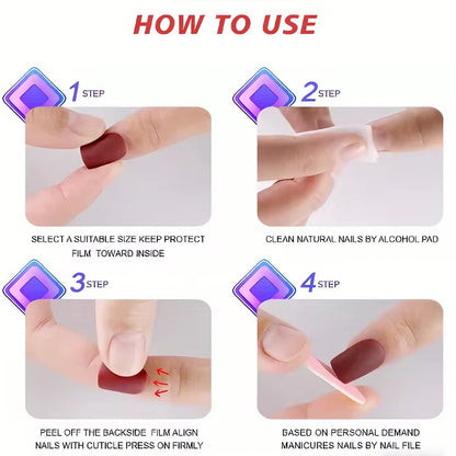 24 PCS Pearl Love Star Nail Art, Long Length Long Water Pipe Fake Nails,Square Head Nail Tips False Nail - Shuntia Symonette