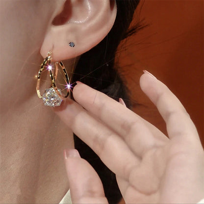 Copper Alloy Earrings Double Ring Zircon Ball Earrings - Shuntia Symonette