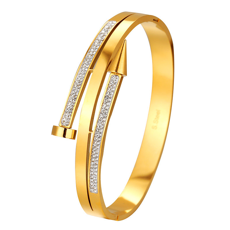 Stainless Steel Nail Rhinestone Bracelet - Shuntia Symonette