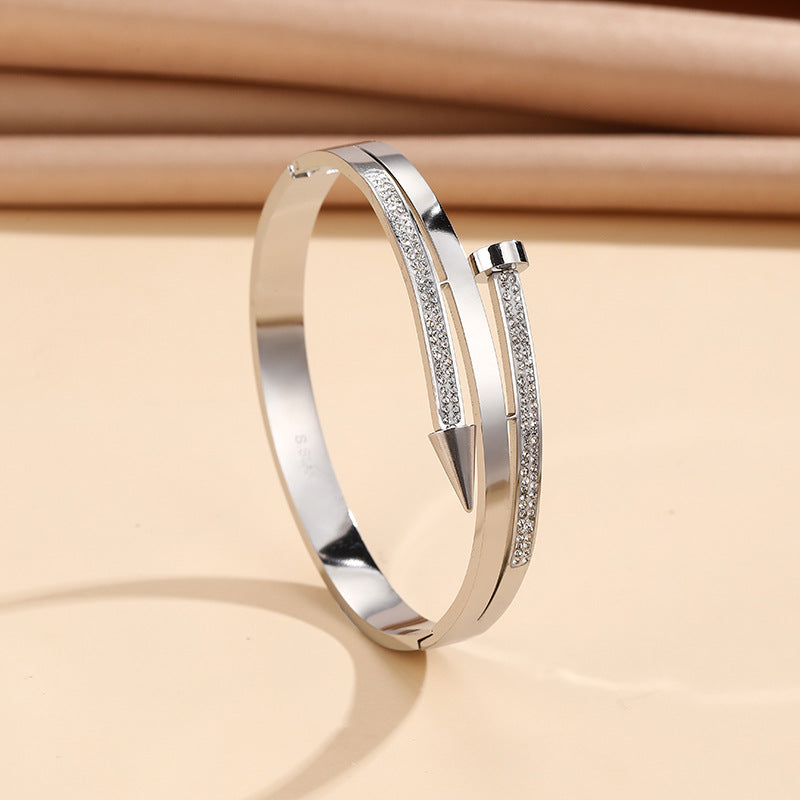 Stainless Steel Nail Rhinestone Bracelet - Shuntia Symonette