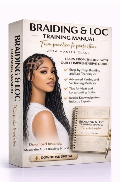 Braiding and Loc training manual with a woman's face on the cover Download Ebook Course School Education Buy on Google Amazon Etsy Tik Tok Shop Instagram Facebook Social Media Ai  Shein Temu Walmart Ebay Fenty Sephora Skims Nike Adidas Youtube Twitch Money Trending Viral Shopify Pinetrest Shopping Book By Shuntia Symonette