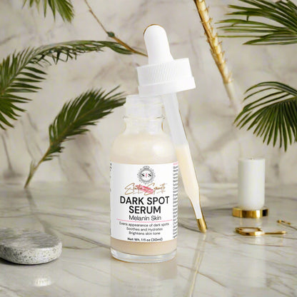 Dark Spot white dropper bottle for Melanin skin cosmetics skincare by shuntia symonette 
