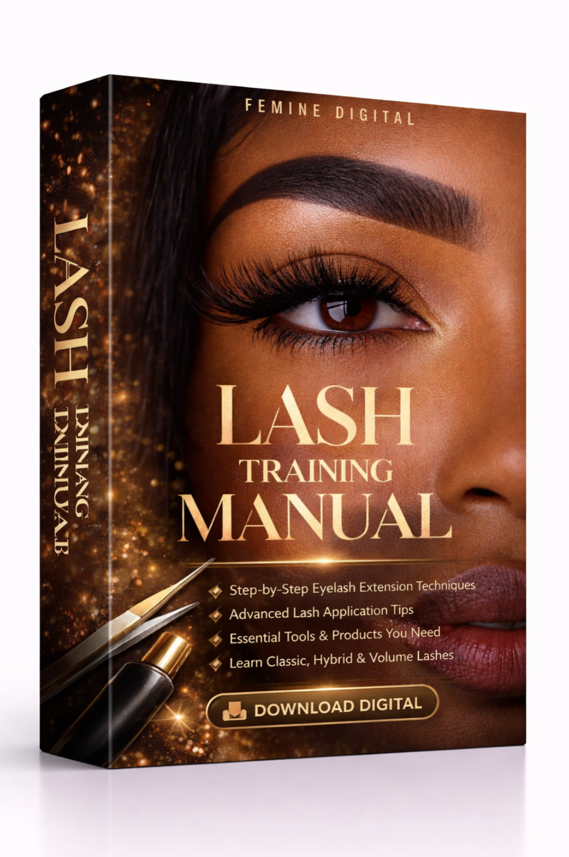 Lash training manual packaging with a woman's face and eyelashes on a white background Download Ebook Course School Education Buy on Google Amazon Etsy Tik Tok Shop Instagram Facebook Social Media Ai  Shein Temu Walmart Ebay Fenty Sephora Skims Nike Adidas Youtube Twitch Money Trending Viral Shopify Pinetrest Shopping Book By Shuntia Symonette
