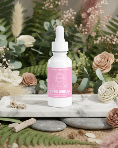 PDRN brightening serum formulated to support radiant glow, even skin tone, and luminous complexion. Lightweight skincare formula for daily beauty routine by Shuntia Symonette