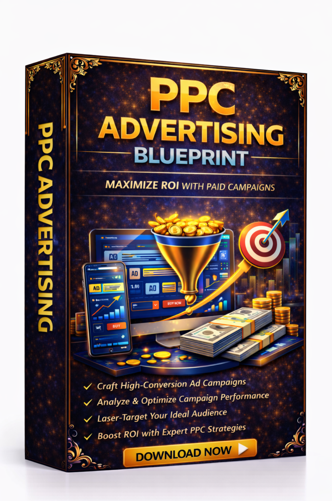 PPC Advertising Blueprint packaging with graphics and text on a white  Download Ebook Course School Education Buy on Google Amazon Etsy Tik Tok Shop Instagram Facebook Social Media Ai  Shein Temu Walmart Ebay Fenty Sephora Skims Nike Adidas Youtube Twitch Money Trending Viral Shopify Pinetrest Shopping Book By Shuntia Symonettebackground