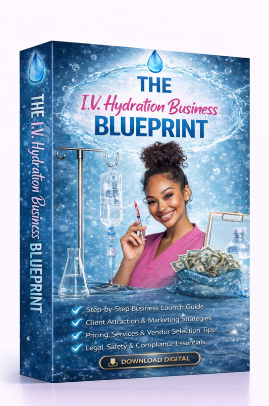 Book titled 'The IV Hydration Business Blueprint' with a woman holding money on a blue background Download Ebook Course School Education Buy on Google Amazon Etsy Tik Tok Shop Instagram Facebook Social Media Ai  Shein Temu Walmart Ebay Fenty Sephora Skims Nike Adidas Youtube Twitch Money Trending Viral Shopify Pinetrest Shopping Book By Shuntia Symonette