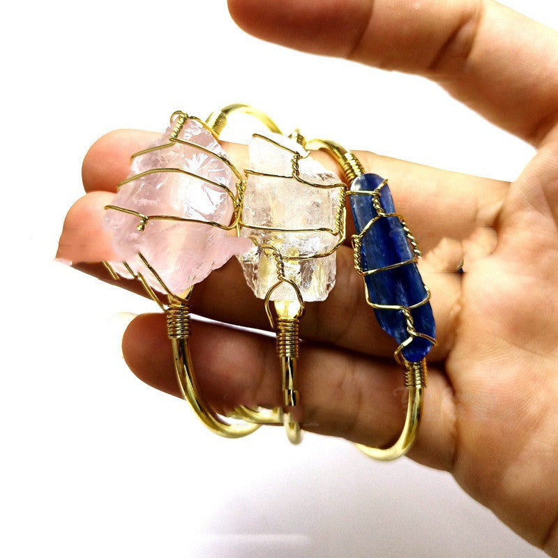 Explosive Natural Crystal Rough Stone Gold Winding Unshaped Bracelet Jewelry Crystal Bracelet - Shuntia Symonette