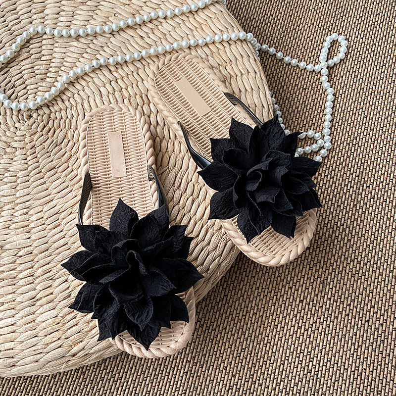 Gentle Woman Flowers All-matching Flat Shoes Non-slip Beach Sandals - Shuntia Symonette