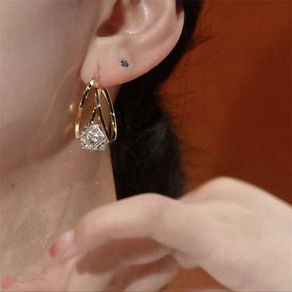 Copper Alloy Earrings Double Ring Zircon Ball Earrings - Shuntia Symonette