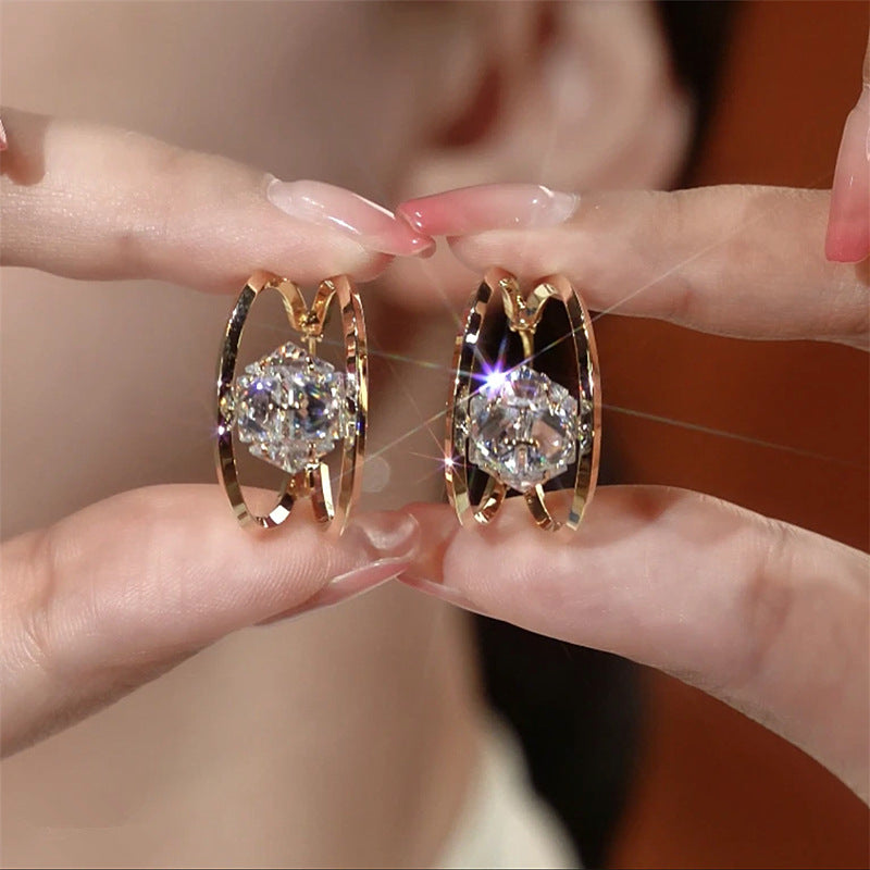 Copper Alloy Earrings Double Ring Zircon Ball Earrings - Shuntia Symonette